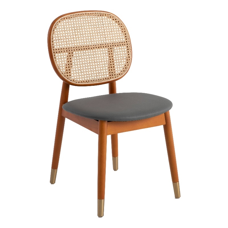 LeisureMod Holbeck Dining Chair with Upholstered Faux Leather Seat Gray