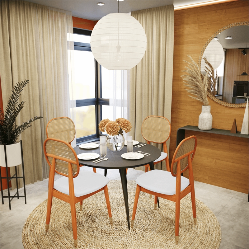 LeisureMod Holbeck Dining Chair with Upholstered Faux Leather Seat White