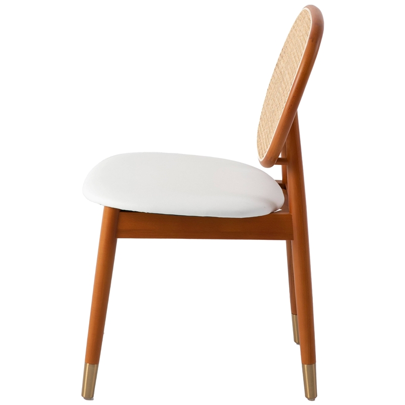 LeisureMod Holbeck Dining Chair with Upholstered Faux Leather Seat White