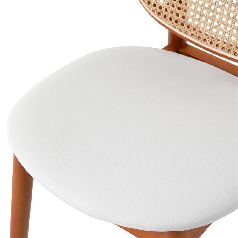 LeisureMod Holbeck Dining Chair with Upholstered Faux Leather Seat White