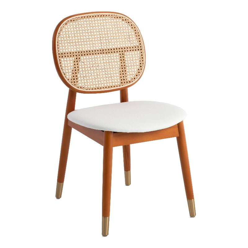 LeisureMod Holbeck Dining Chair with Upholstered Faux Leather Seat White