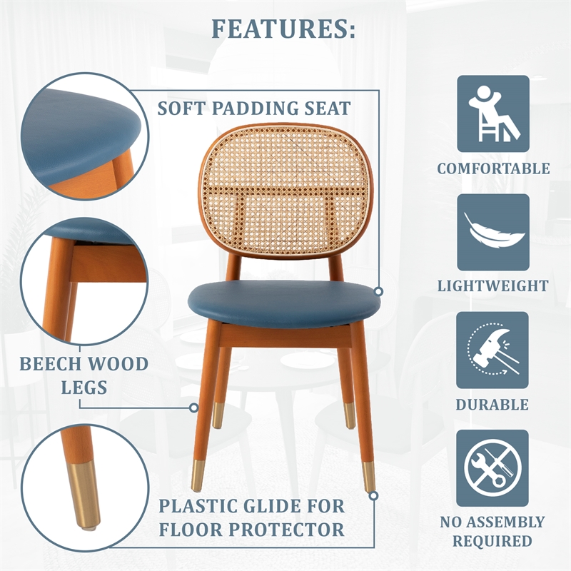 LeisureMod Holbeck Dining Chair with Upholstered Faux Leather Seat Navy Blue