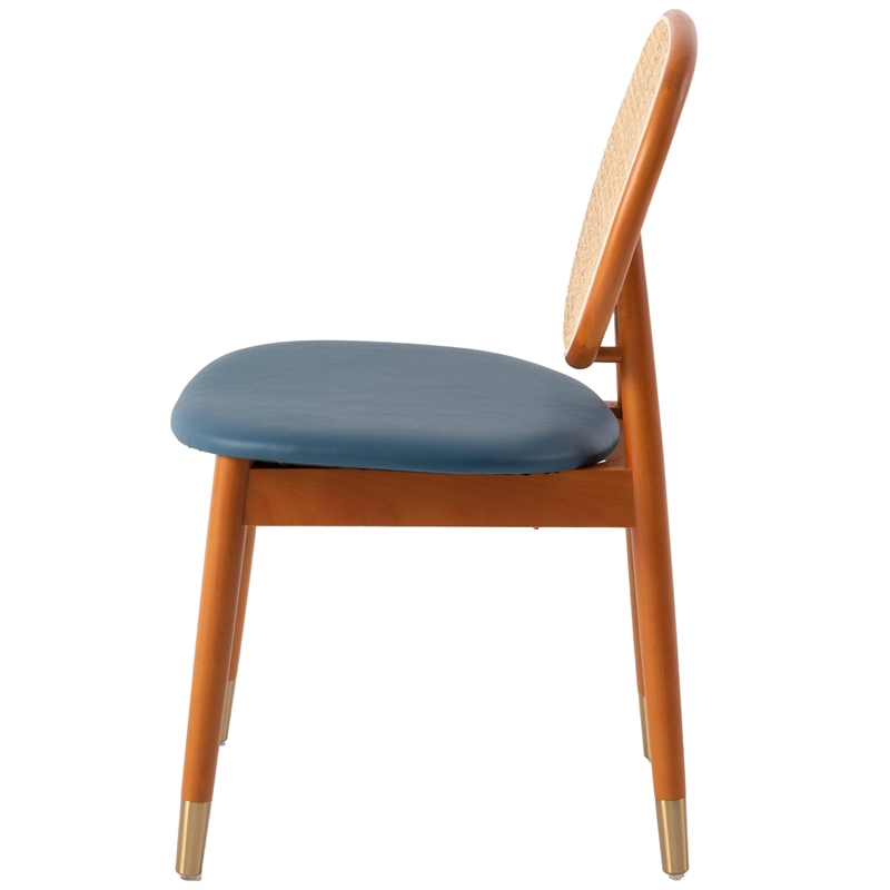 LeisureMod Holbeck Dining Chair with Upholstered Faux Leather Seat Navy Blue