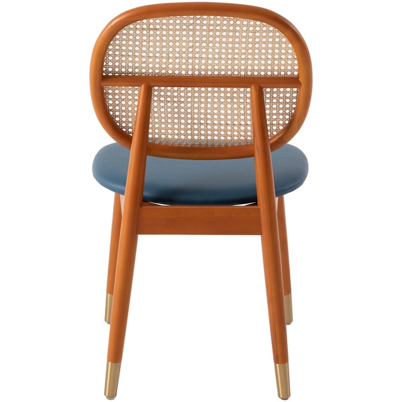 LeisureMod Holbeck Dining Chair with Upholstered Faux Leather Seat Navy Blue