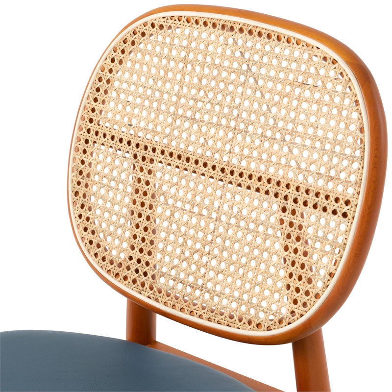 LeisureMod Holbeck Dining Chair with Upholstered Faux Leather Seat Navy Blue