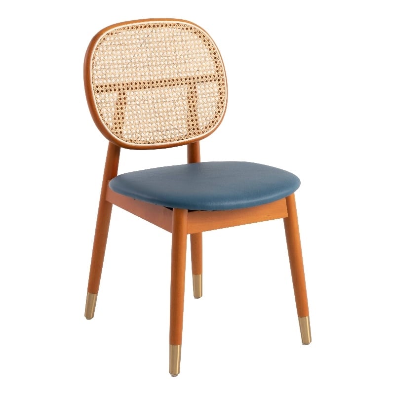 LeisureMod Holbeck Dining Chair with Upholstered Faux Leather Seat Navy Blue