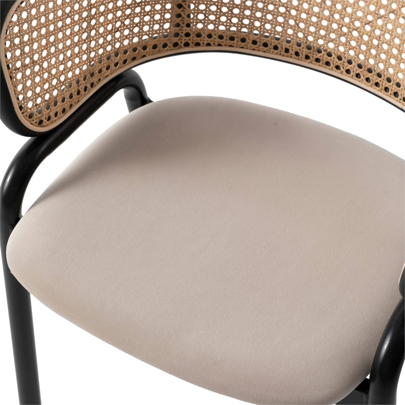 LeisureMod Ervilla Dining Chair With Steel Legs and Velvet Seat Beige