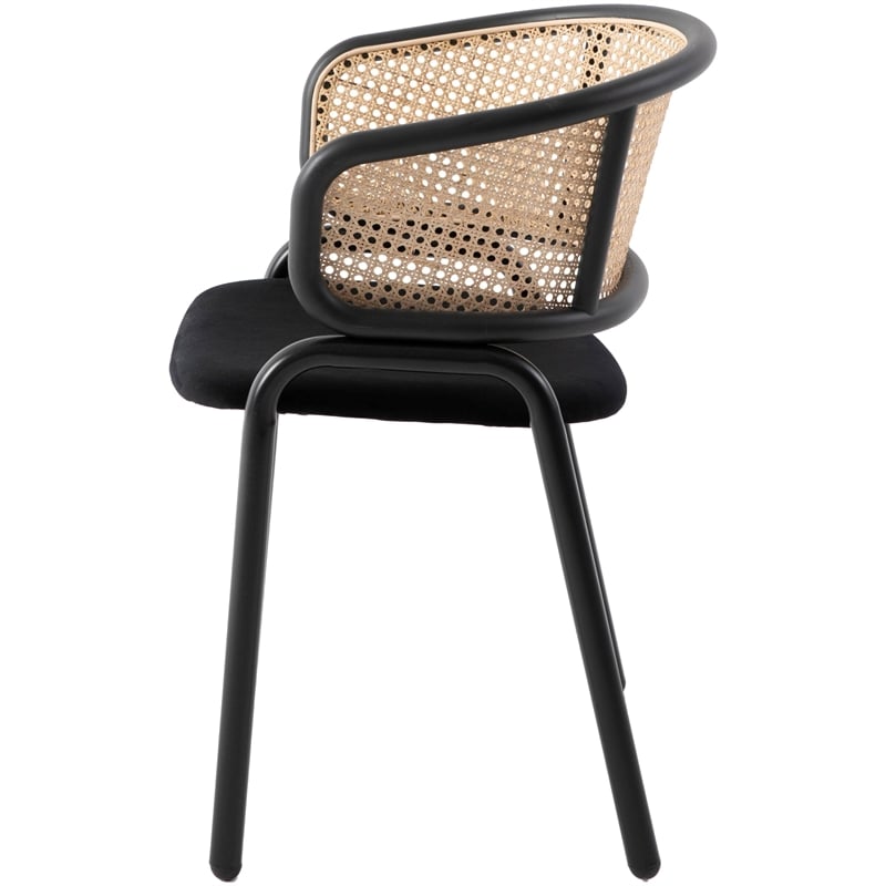 LeisureMod Ervilla Dining Chair With Steel Legs and Velvet Seat Black