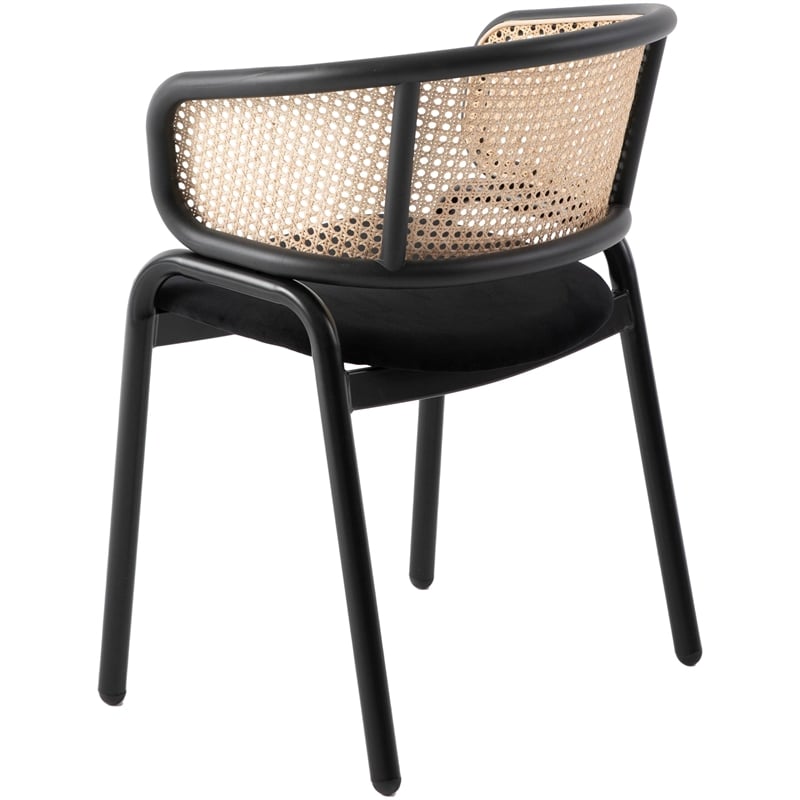 LeisureMod Ervilla Dining Chair With Steel Legs and Velvet Seat Black