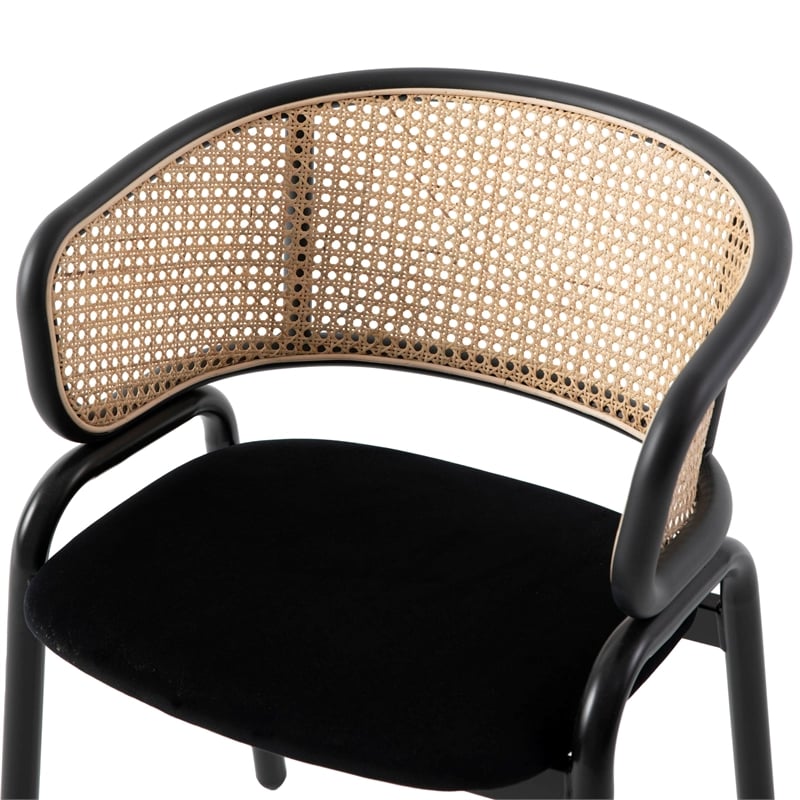 LeisureMod Ervilla Dining Chair With Steel Legs and Velvet Seat Black