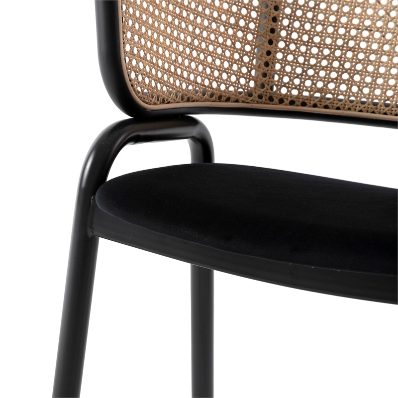LeisureMod Ervilla Dining Chair With Steel Legs and Velvet Seat Black