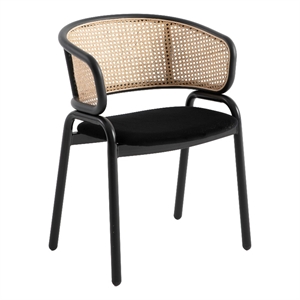 LeisureMod Ervilla Dining Chair With Steel Legs and Velvet Seat Black