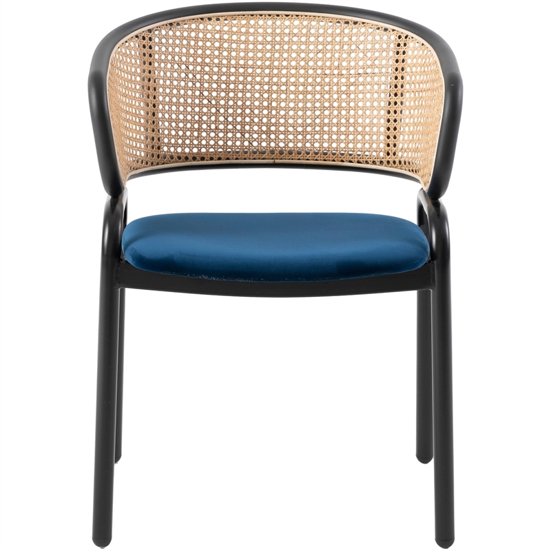 LeisureMod Ervilla Dining Chair With Steel Legs and Velvet Seat Navy Blue