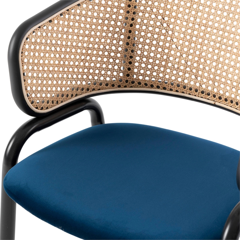 LeisureMod Ervilla Dining Chair With Steel Legs and Velvet Seat Navy Blue