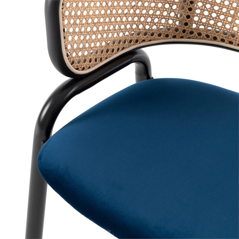 LeisureMod Ervilla Dining Chair With Steel Legs and Velvet Seat Navy Blue