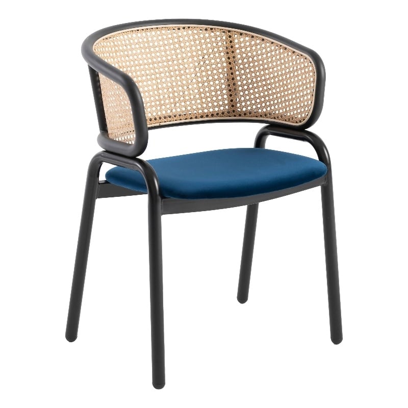 LeisureMod Ervilla Dining Chair With Steel Legs and Velvet Seat Navy Blue