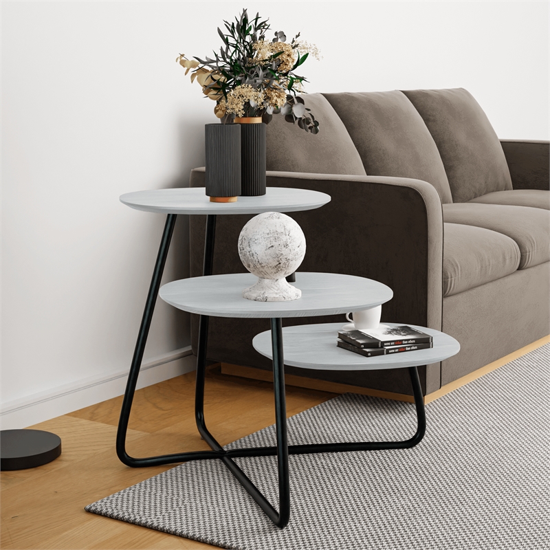 LeisureMod Hazelton Manufactured Wood Top and Steel Frame End Table White