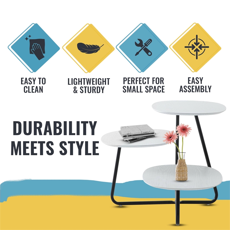 LeisureMod Hazelton Manufactured Wood Top and Steel Frame End Table White