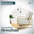 LeisureMod Jefferson Faux Leather Accent Armchair With Gold Frame White