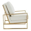 LeisureMod Jefferson Faux Leather Accent Armchair With Gold Frame White