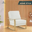 LeisureMod Jefferson Faux Leather Accent Armchair With Gold Frame White