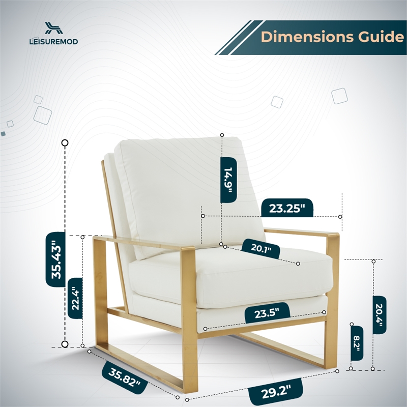 LeisureMod Jefferson Faux Leather Accent Armchair With Gold Frame White