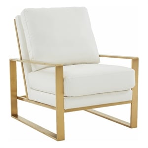 LeisureMod Jefferson Faux Leather Accent Armchair With Gold Frame White