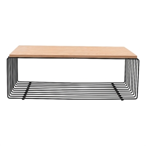 LeisureMod Walden Rectangular Wood Coffee Table Powder Coated Steel Frame Black