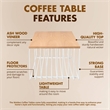 LeisureMod Walden Rectangular Wood Coffee Table Powder Coated Steel Frame White
