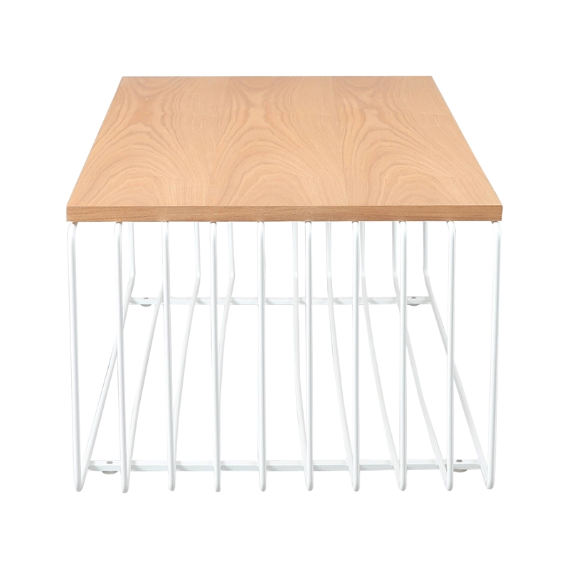 LeisureMod Walden Rectangular Wood Coffee Table Powder Coated Steel Frame White