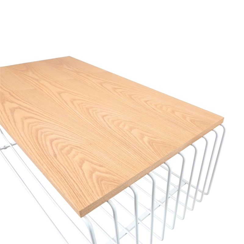 LeisureMod Walden Rectangular Wood Coffee Table Powder Coated Steel Frame White