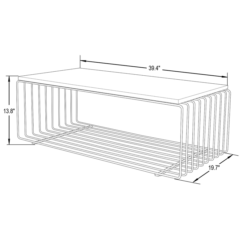LeisureMod Walden Rectangular Wood Coffee Table Powder Coated Steel Frame White