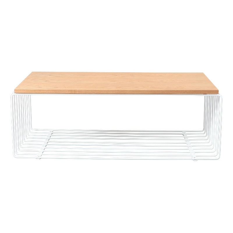 LeisureMod Walden Rectangular Wood Coffee Table Powder Coated Steel Frame White