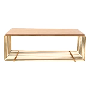 LeisureMod Walden Rectangular Wood Coffee Table Powder Coated Steel Frame Gold