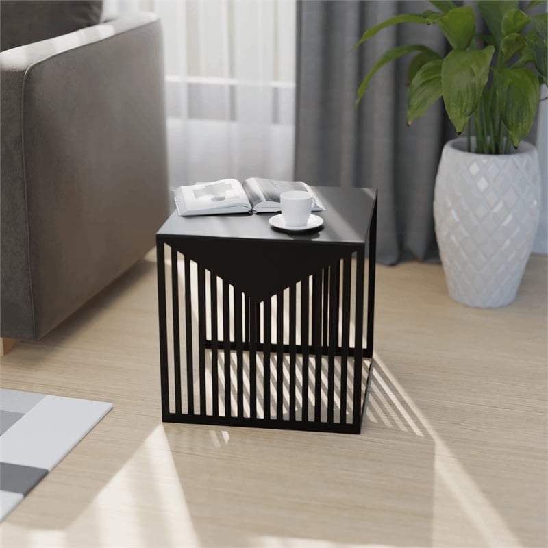 LeisureMod Cisco Modern Powder-Coated Stainless Steel Finish Side Table Black