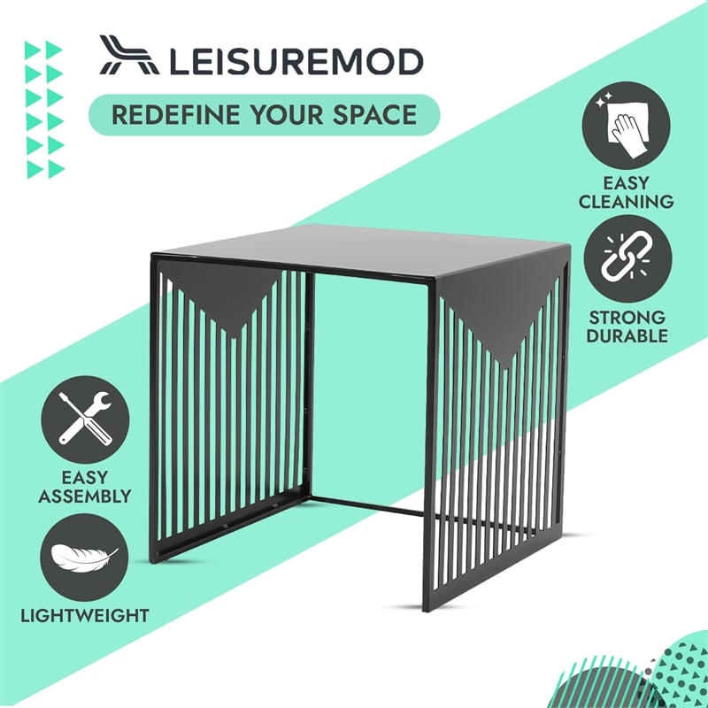 LeisureMod Cisco Modern Powder-Coated Stainless Steel Finish Side Table Black