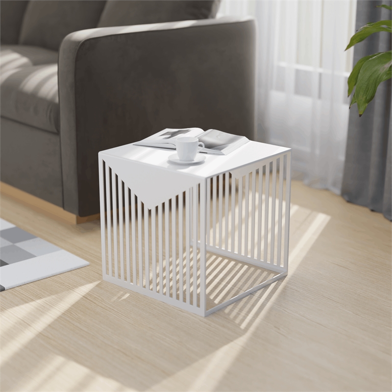 LeisureMod Cisco Modern Powder-Coated Stainless Steel Finish Side Table White