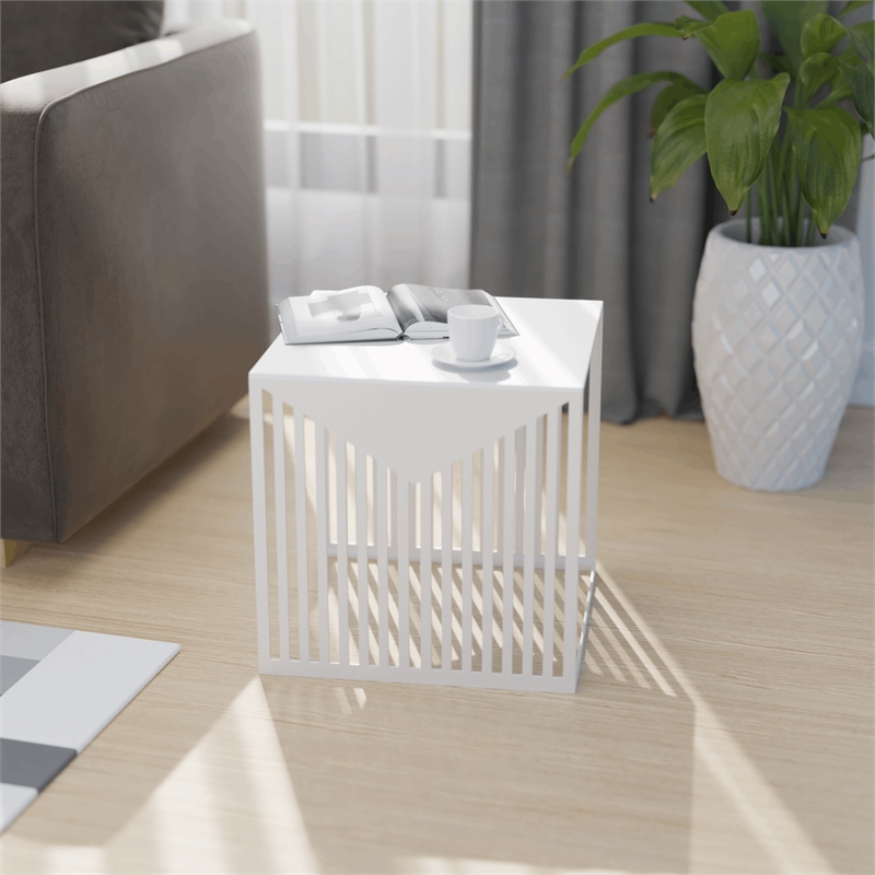 LeisureMod Cisco Modern Powder-Coated Stainless Steel Finish Side Table White
