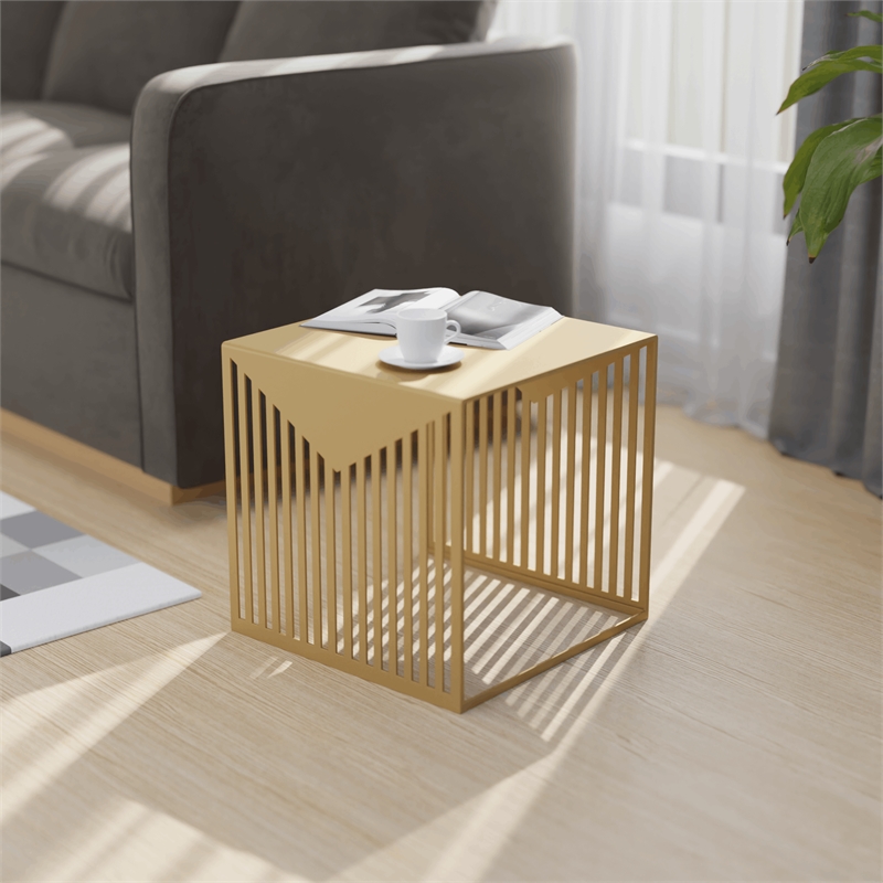 LeisureMod Cisco Modern Powder-Coated Stainless Steel Finish Side Table Gold