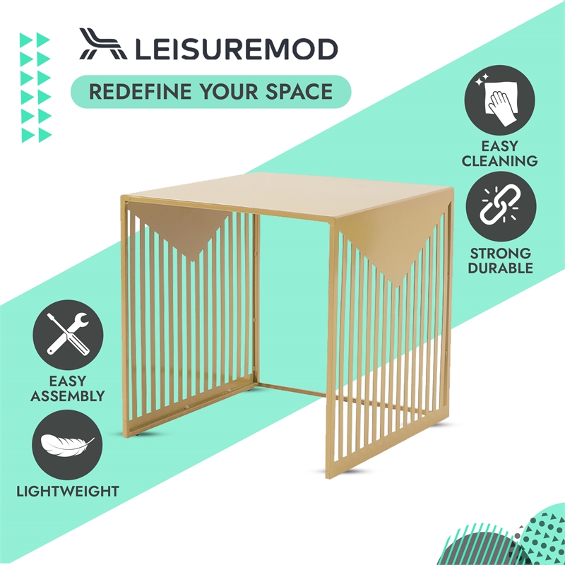 LeisureMod Cisco Modern Powder-Coated Stainless Steel Finish Side Table Gold
