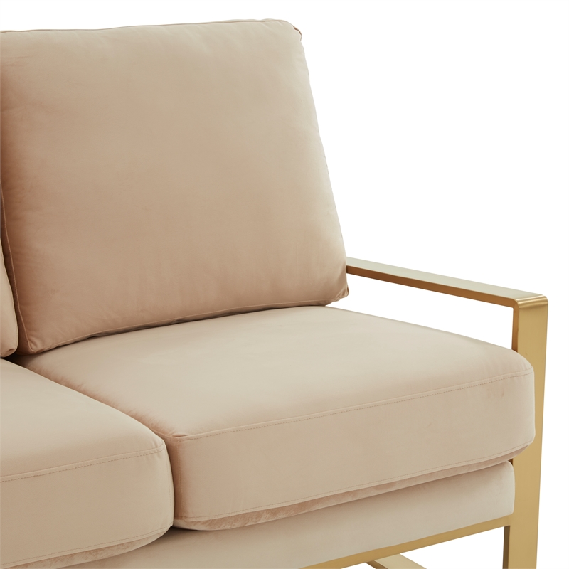 Leisuremod Jefferson Modern Design Velvet Loveseat With Gold Frame Beige