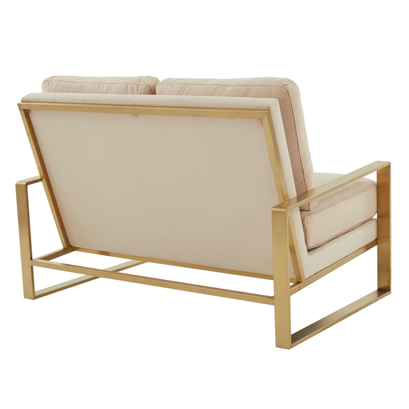 Leisuremod Jefferson Modern Design Velvet Loveseat With Gold Frame Beige