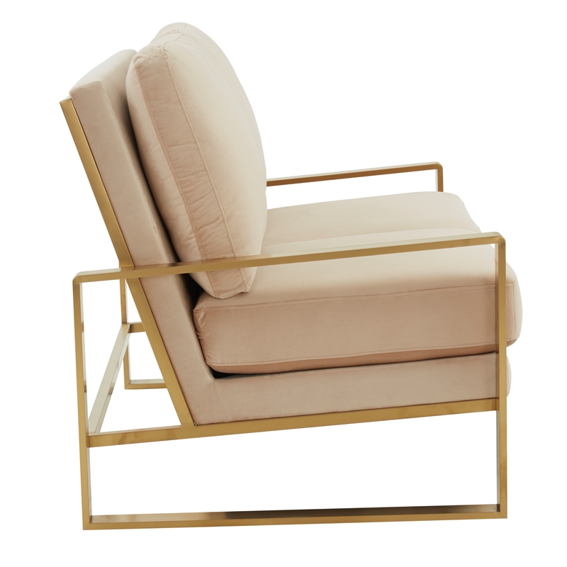 Leisuremod Jefferson Modern Design Velvet Loveseat With Gold Frame Beige