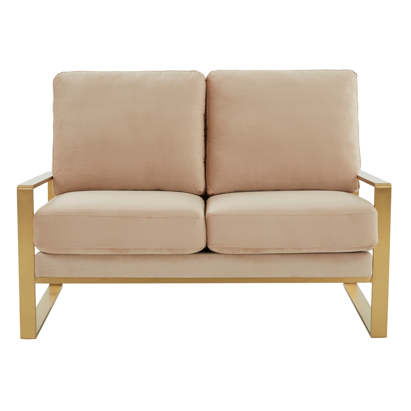 Leisuremod Jefferson Modern Design Velvet Loveseat With Gold Frame Beige