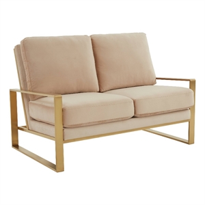 Leisuremod Jefferson Modern Design Velvet Loveseat With Gold Frame Beige