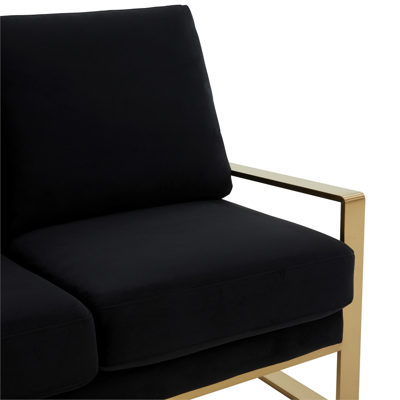 Leisuremod Jefferson Modern Design Velvet Loveseat With Gold Frame Black