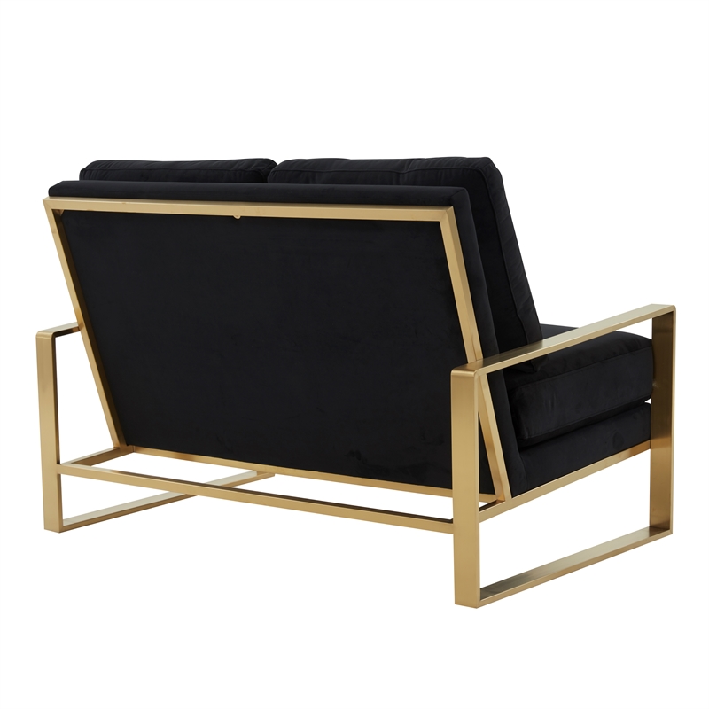 Leisuremod Jefferson Modern Design Velvet Loveseat With Gold Frame Black