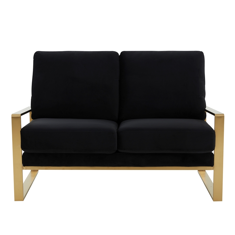 Leisuremod Jefferson Modern Design Velvet Loveseat With Gold Frame Black