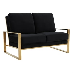 Leisuremod Jefferson Modern Design Velvet Loveseat With Gold Frame Black