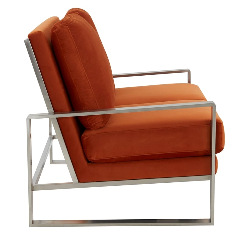 Leisuremod Jefferson Modern Design Velvet Loveseat With Gold Frame Orange